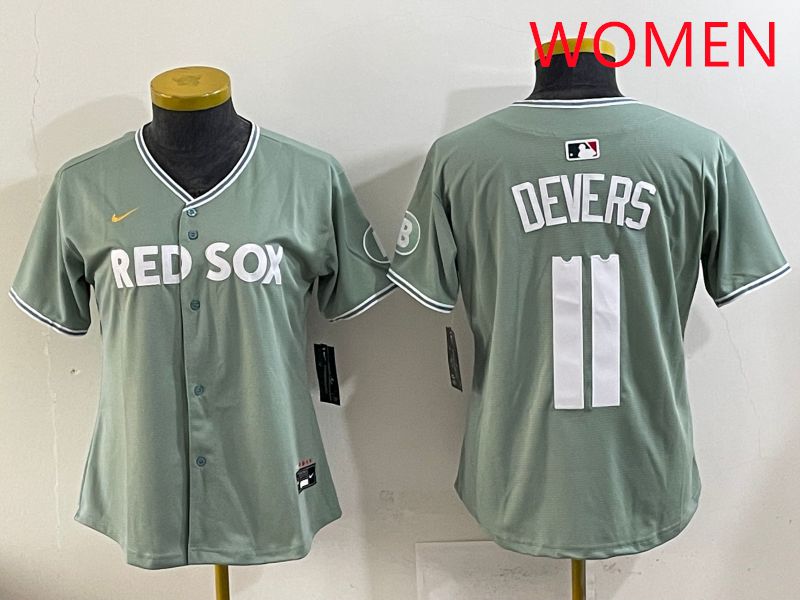 Women 2025 Boston Red Sox #11 Devers Light Green Joint Name Nike MLB Jersey style 19